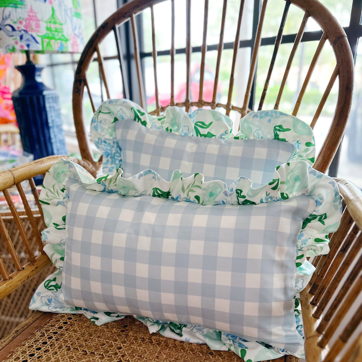 Lumbar Ruffle Pillow - NANTUCKET BLUE