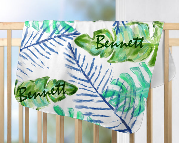 Palm Print Baby Blanket | Blue & Green