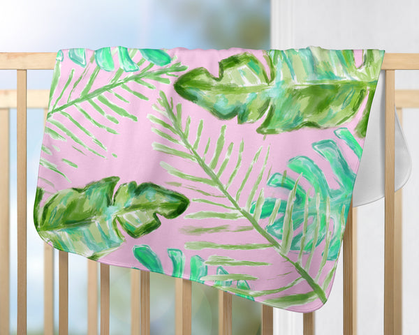 Palm Print pink baby blanket
