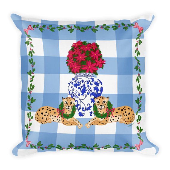 Christmas Cheetah Pillow | Blue