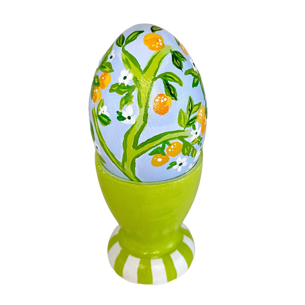 Periwinkle Citrus Blossom Heirloom Egg with stand
