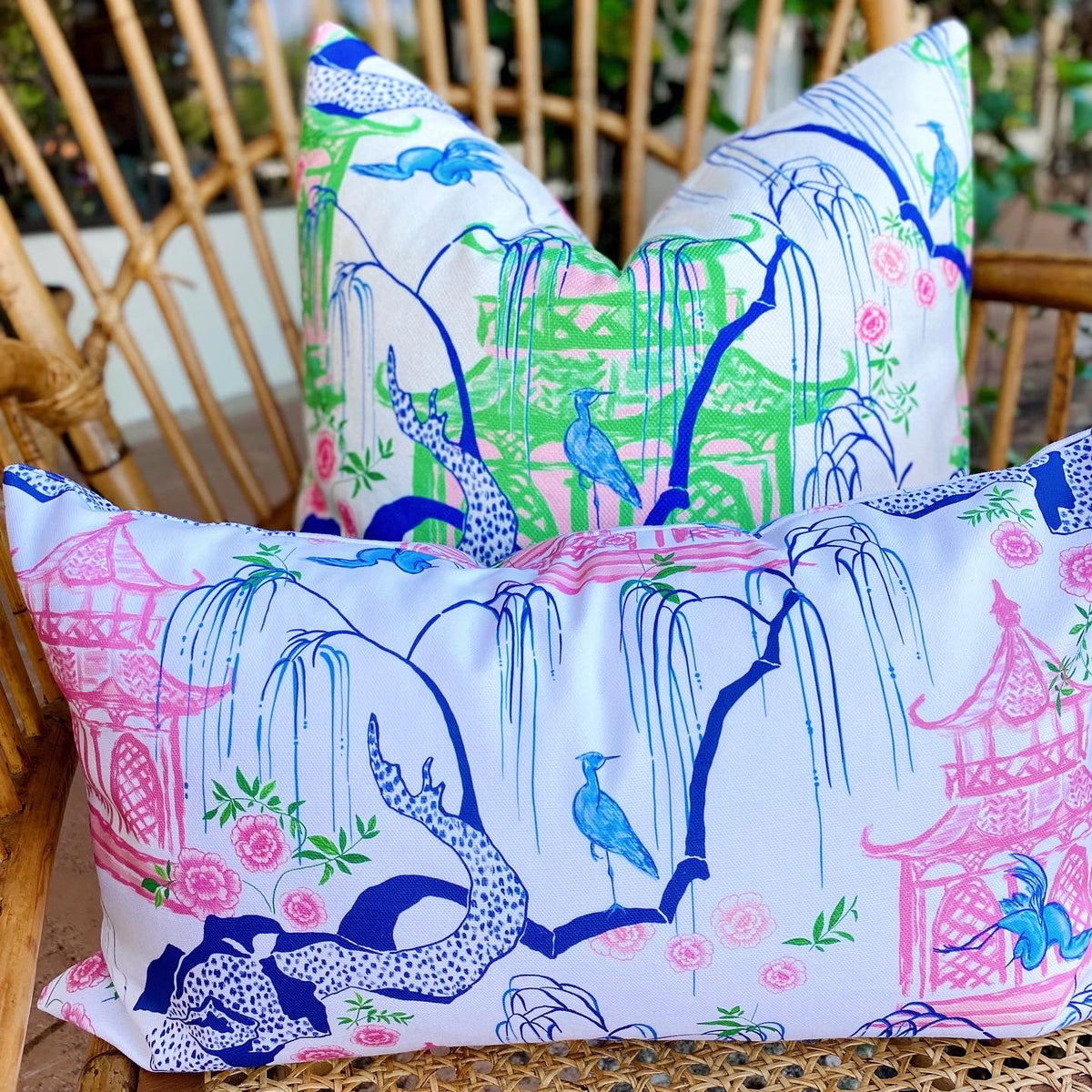 Chinese Temple Lumbar Pillow Cover Chinoiserie Pagoda Asian Lumbar Pillow  12x16, 12x20, 14x20, 14x22, 14x36, 15x30 