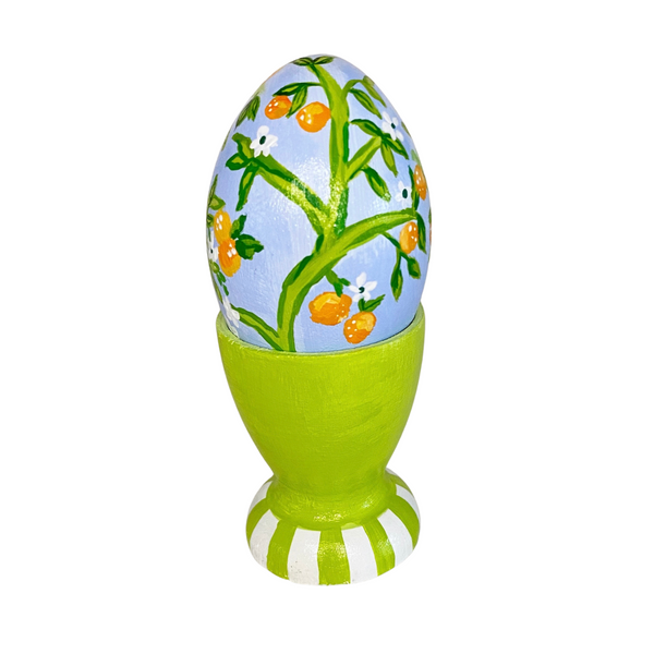 Periwinkle Citrus Blossom Heirloom Egg with stand