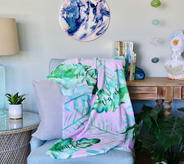 Palm Print pink baby blanket