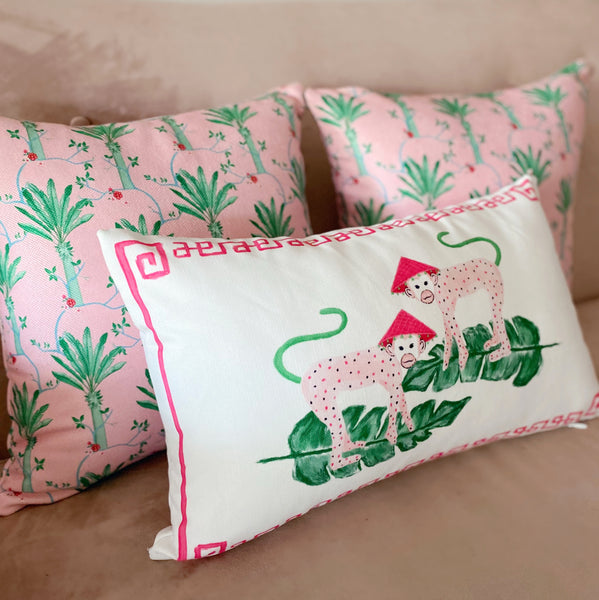 Pink Monkeys Lumbar Pillow