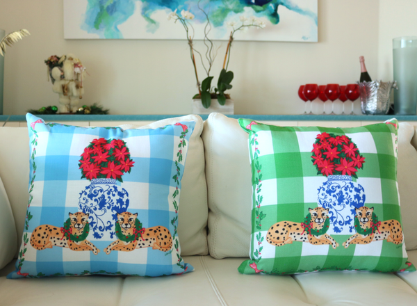 Christmas Cheetah Pillow | Blue