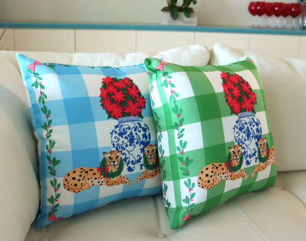 Christmas Cheetah Pillow | Blue