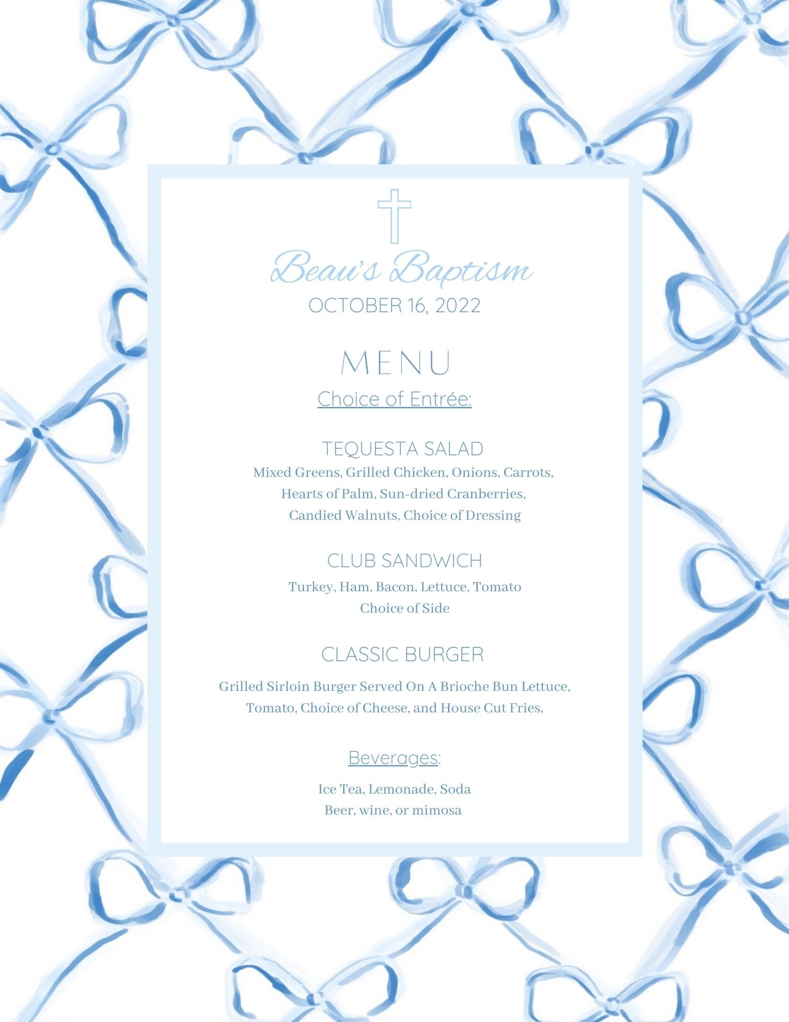 Digital Download | Menu baby blue bows