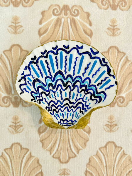 Small Blue & White hand painted shell