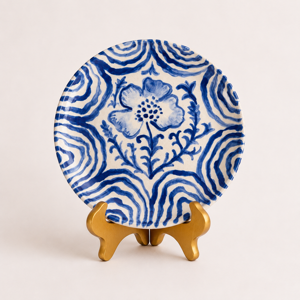 Blue & White Floral Ceramic Plate