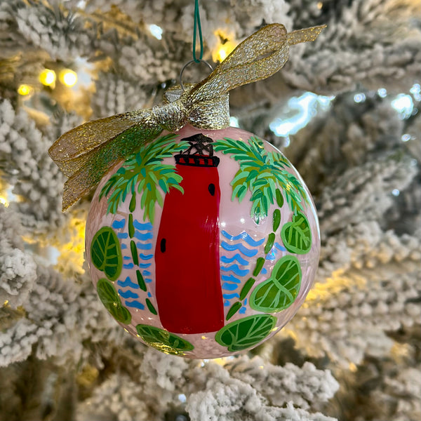 2024 Hand Painted Ornament | Jupiter Lighthouse Pink