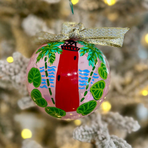 2024 Hand Painted Ornament | Jupiter Lighthouse Pink