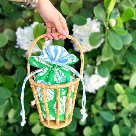 Bamboo Bucket Bag | Green Shell-La-Vie & Stripe