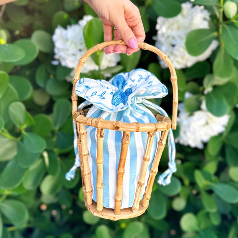 Bamboo Bucket Bag | Stripe & Blue Poppy