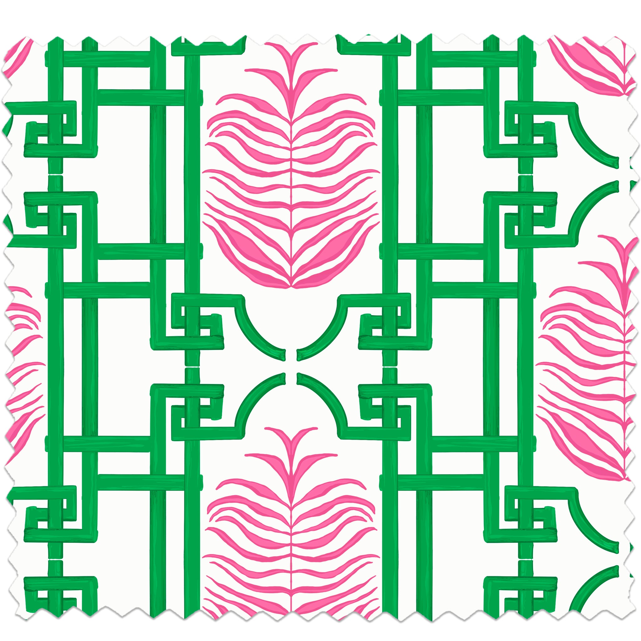 Palms & Bamboo Fabric, green and pink