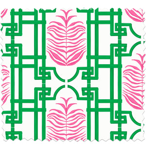 Palms & Bamboo Fabric, green and pink