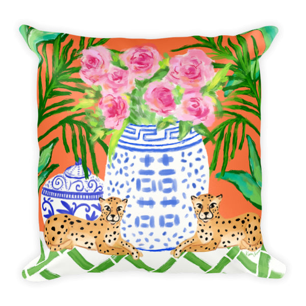 Chinoiserie Pillow / Aqua Orange 20x20 / 20x20 Cushion Cover