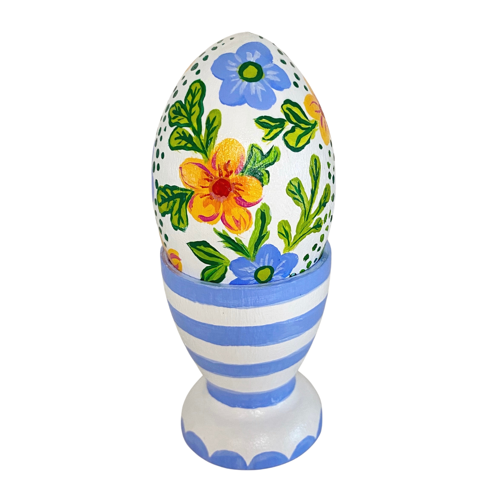 Periwinkle florals Heirloom Egg with stand