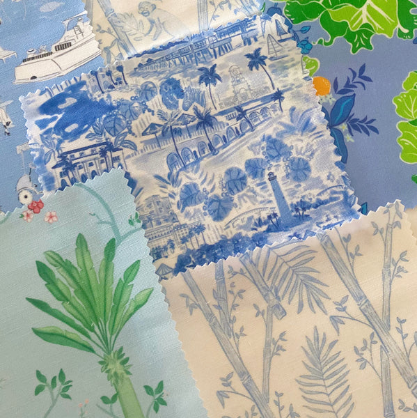 Blue Palm Blossom Fabric