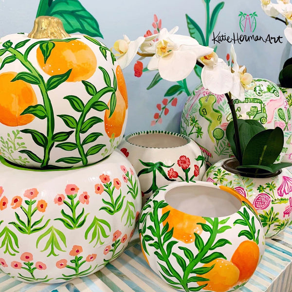 Pumpkin cachepot | medium floral block print