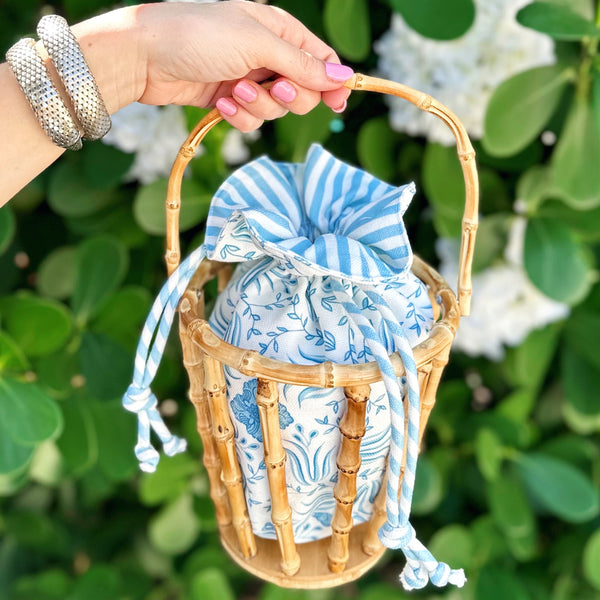 Bamboo Bucket Bag | Stripe & Blue Poppy
