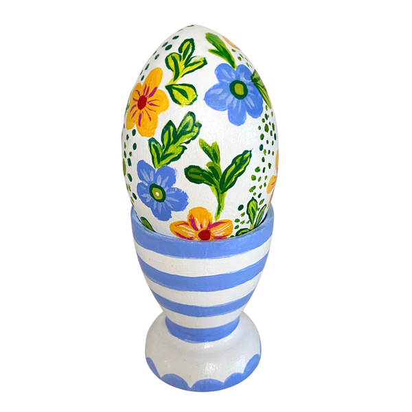 Periwinkle florals Heirloom Egg with stand