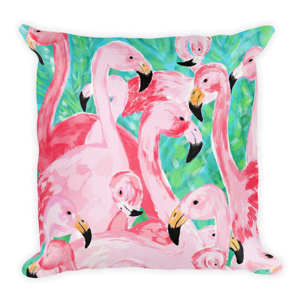 Flamingo Party Pillow- Blues and greens