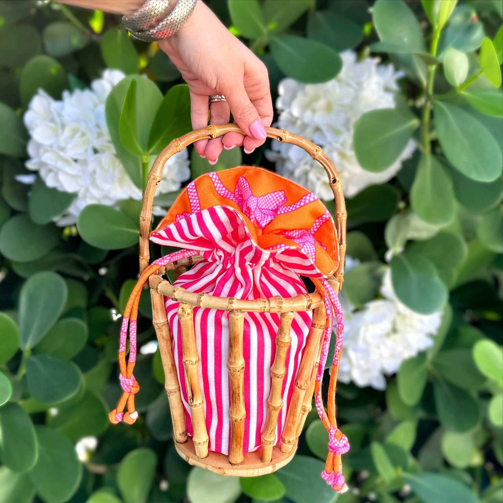 Bamboo Bucket Bag | Cabana Stripe & Clementine